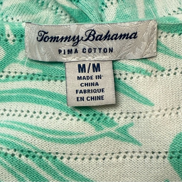 Tommy Bahama Lets Be Fronds Pima Cotton BoatNeck Leaf Sweater Green White Medium - Picture 5 of 9